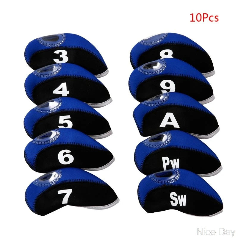 9-12pcs PU Golf Iron Head Covers Set Club Protector
