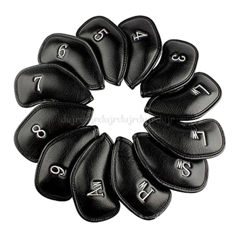 9-12pcs PU Golf Iron Head Covers Set Club Protector