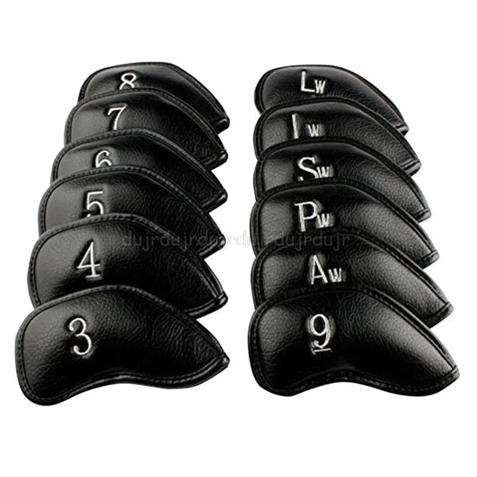 9-12pcs PU Golf Iron Head Covers Set Club Protector