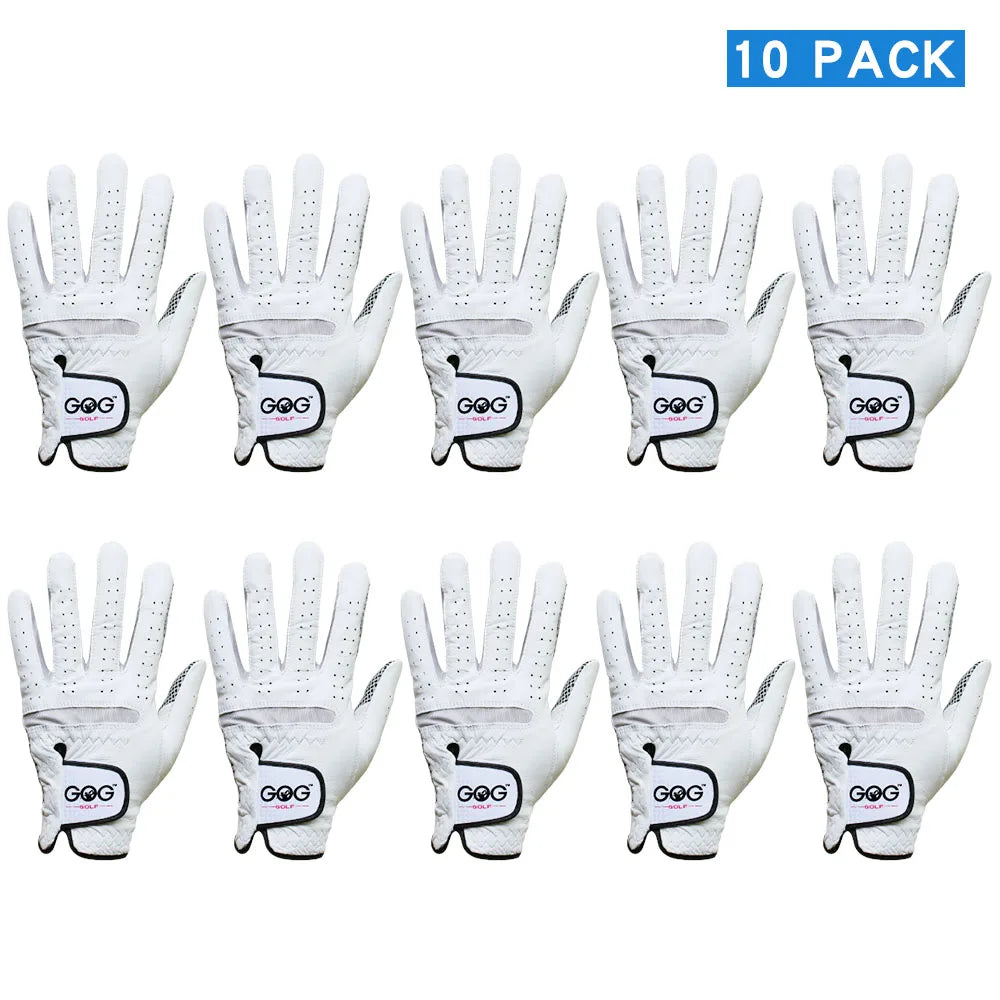 10pcs Men's Leather Golf Gloves Left/Right Hand White Grip