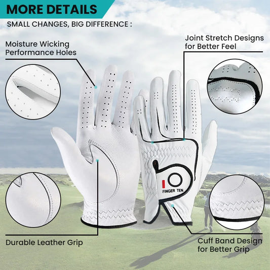 Men Cabretta Leather Golf Gloves LH RH Durable Comfortable Fit