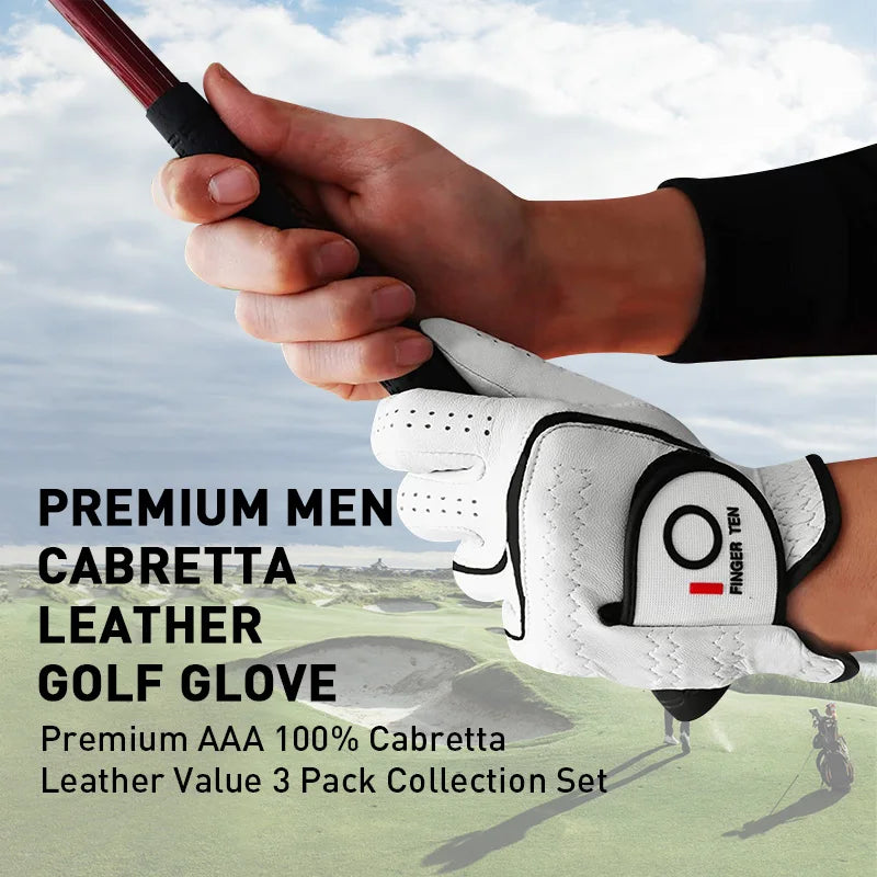 Men Cabretta Leather Golf Gloves LH RH Durable Comfortable Fit