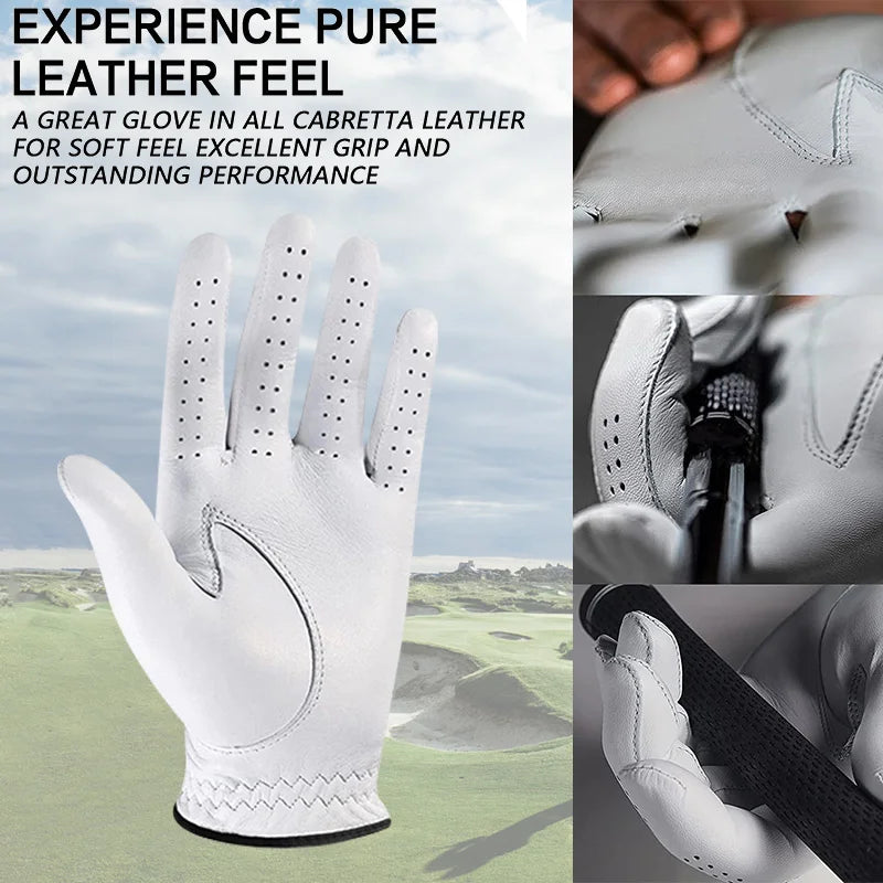 Men Cabretta Leather Golf Gloves LH RH Durable Comfortable Fit